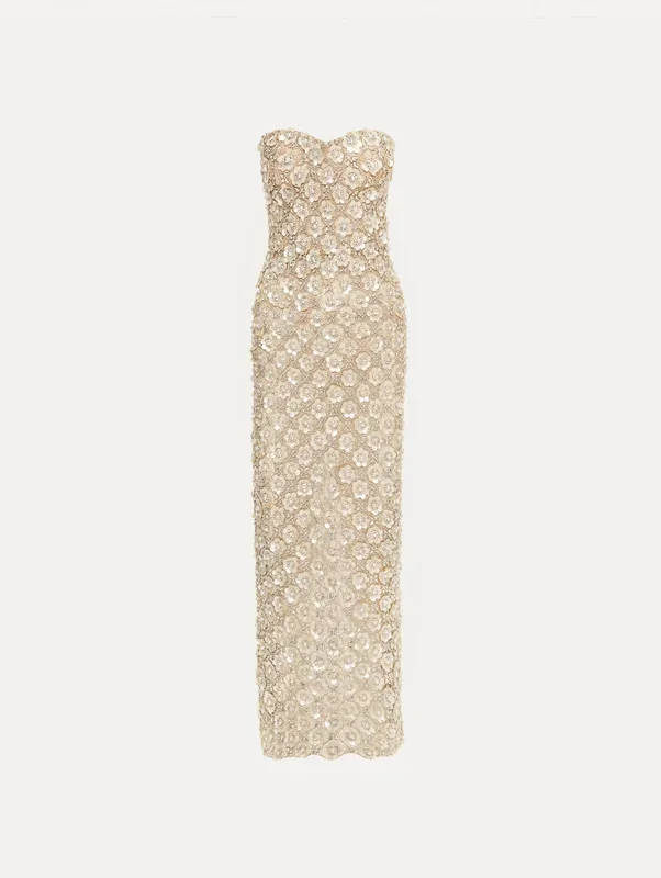 Mother of Pearl Embroidered Column Gown