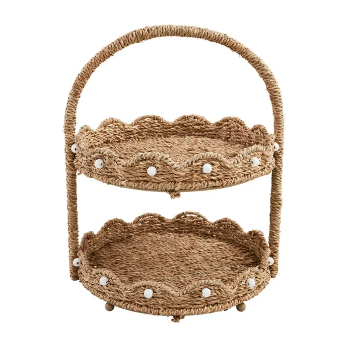 Mud Pie Scalloped Woven Tiered Server