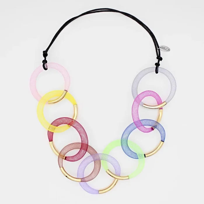 Multi Color Gold Mesh Statement Necklace