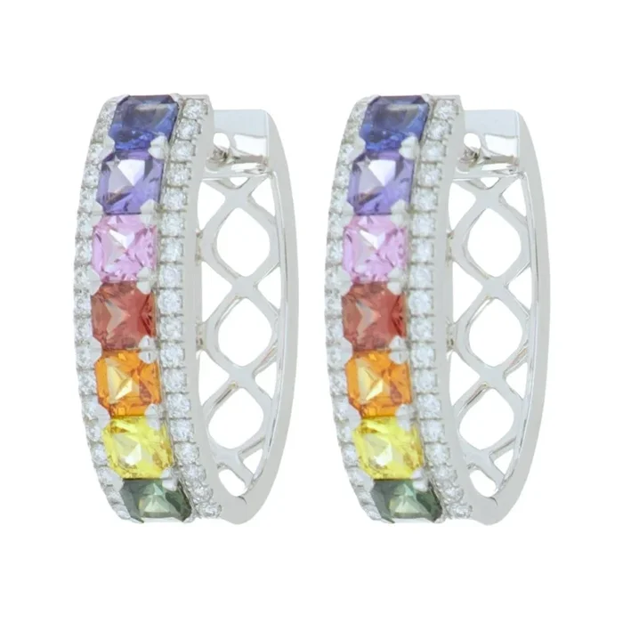 Multi-Color Sapphire Earrings (Multi-Color Sapphire 2.25 cts. White Diamond 0.41 cts.)