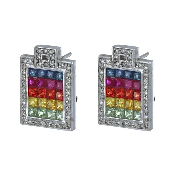 Multi-Color Sapphire Earrings (Multi-Color Sapphire 3.06 cts. White Diamond 0.48 cts.)