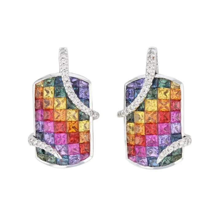 Multi-Color Sapphire Earrings (Multi-Color Sapphire 6.8 cts. White Diamond 0.16 cts. )