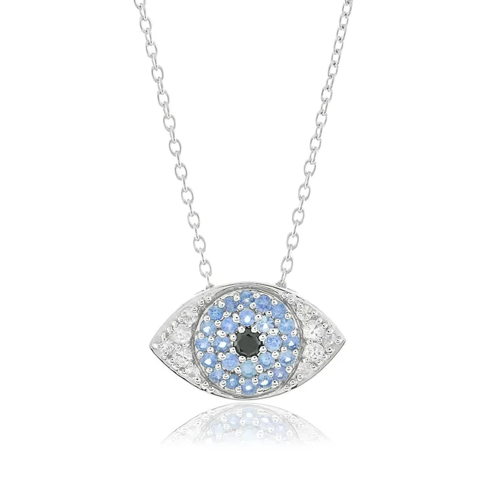 Multi-Color Sapphire Evil Eye Pendant Necklace
