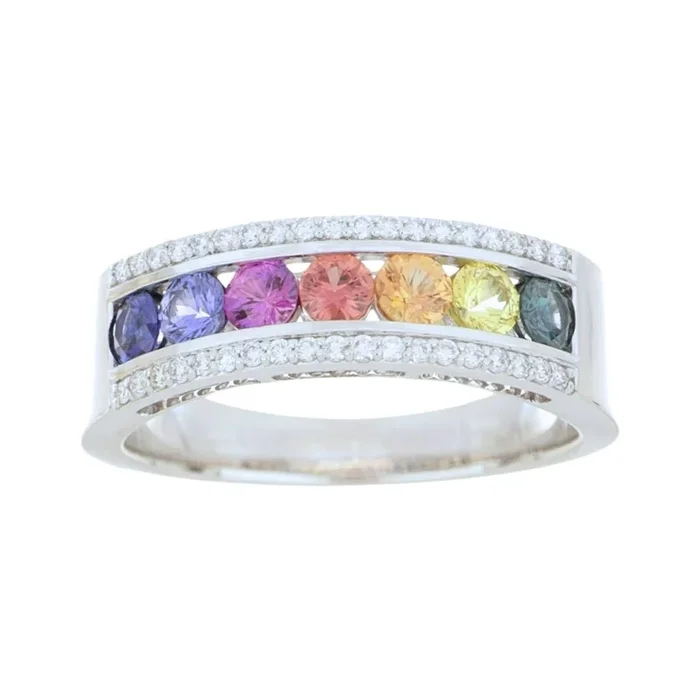 Multi-Color Sapphire Ring (Multi-Color Sapphire 0.9 cts. White Diamond 0.19 cts.)