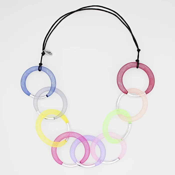 Multi Color Silver Mesh Statement Necklace