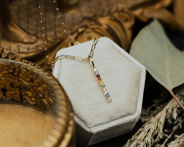 MULTI-GEMSTONE RAINBOW BAR NECKLACE