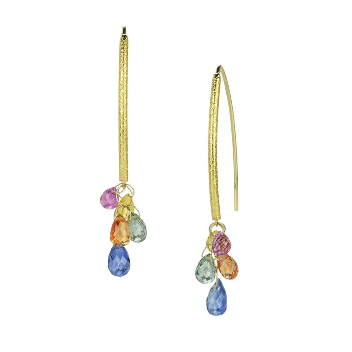 Multicolored Sapphire Briolette Navette Earrings