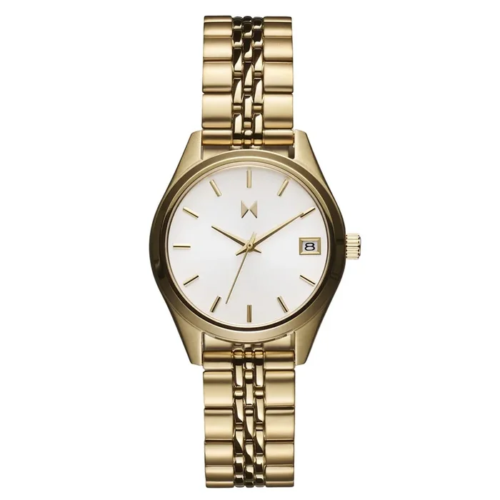 MVMT Rise Mini Womens Watch with White Dial and Gold Toned Stainless Steel Bracelet (quartz movement)