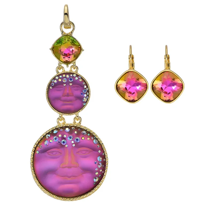 Mystic Goddess Seaview Moon Mother and Child Open Ring Charm With FREE Mystic Dreamer Earrings(Goldtone/Mystic Iridis)