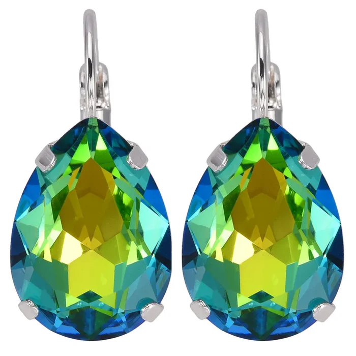 Mystic Green Sphinx Goddess Teardrop Leverback Earrings (Sterling Silvertone/Green Sphinx)