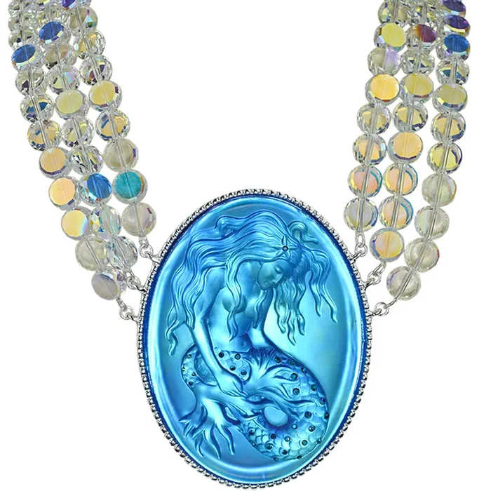 Mystic Lorelei Mermaid Wild Freedom Necklace (Sterling Silvertone/Blue Sphinx)