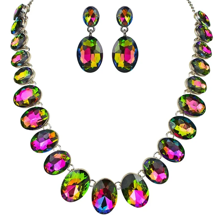 Mystic Vitrial Empress Necklace & Earrings Set (Silvertone)