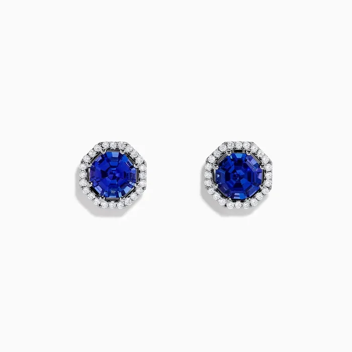 Nahla 14K White Gold Octagon Cut AAA Tanzanite and Diamond Stud Earrings