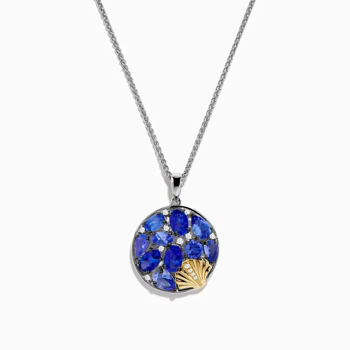 Nahla 925 Silver and 18K Yellow Gold Tanzanite and Diamond Seashell Pendant