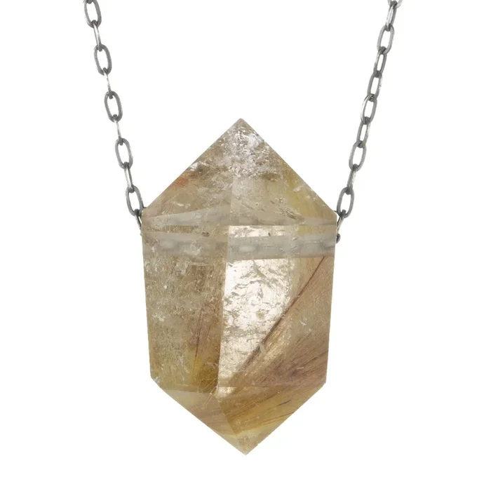 Natural Gold Rutile Quartz Crystal Necklace