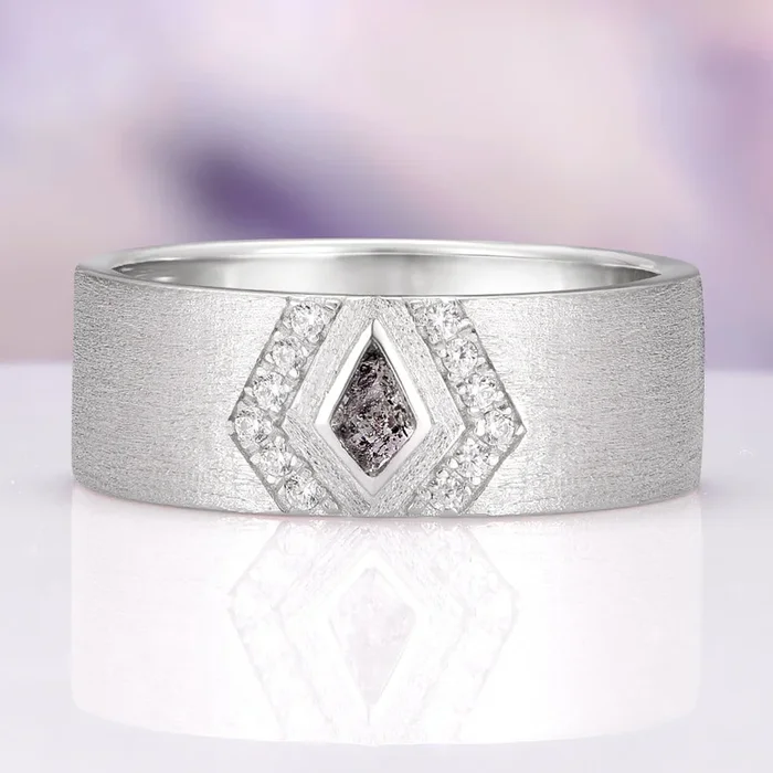 Natural Herkimer Diamond & Lab Diamond Wedding Band in 14K White Gold (8mm)
