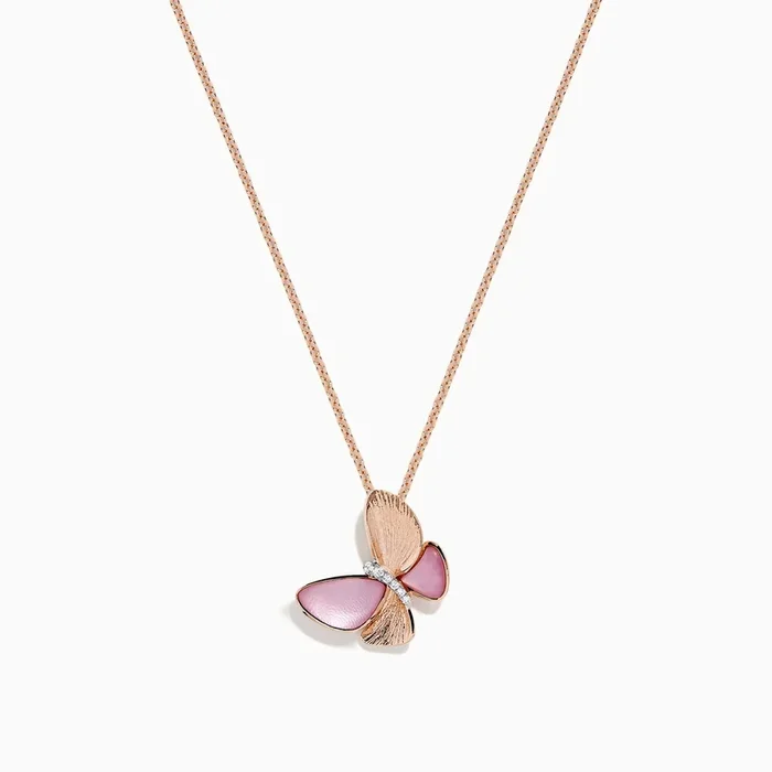 Nature 14K Gold Mother of Pearl & Diamond Butterfly Pendant, 0.02 TCW