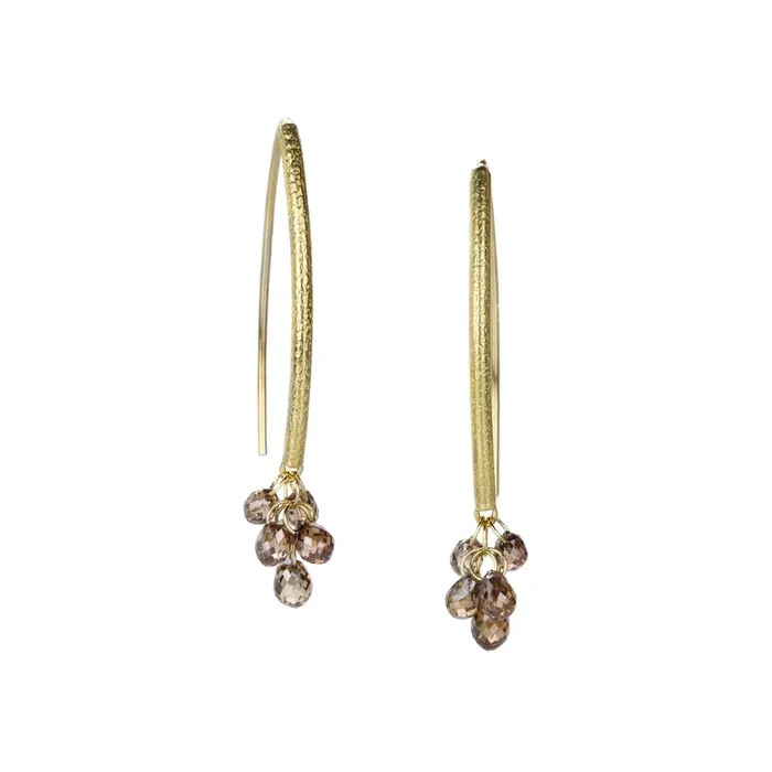 Navette Wire Earrings with Brown Diamond Drops