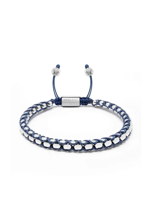 Navy String Box Chain Bracelet in Silver
