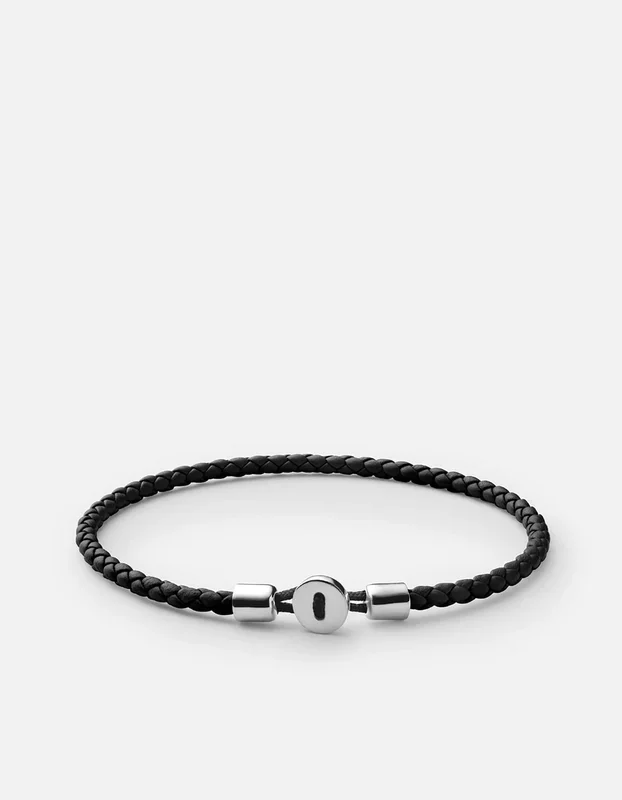 Nexus Leather Bracelet, Sterling Silver / Black