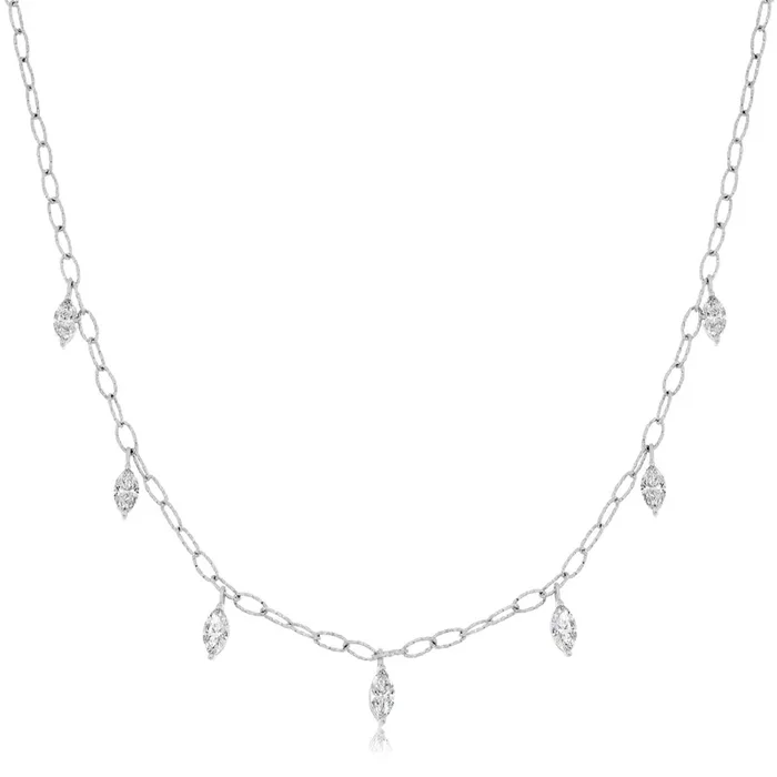 NORMAN SILVERMAN Hanging Charm Marquise Shape Diamond Necklace