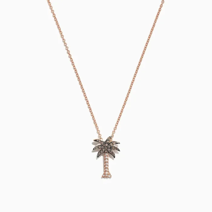 Novelty 14K Rose Gold Diamond Palm Tree Pendant, 0.10 TCW