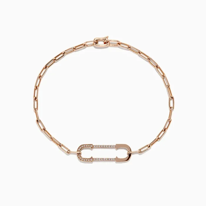 Novelty 14K Rose Gold Diamond Paperclip Bracelet, 0.13 TCW