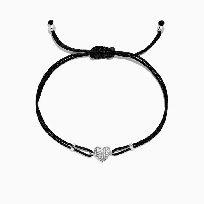 Novelty 14K White Gold Diamond Heart String Bracelet, 0.13 TCW