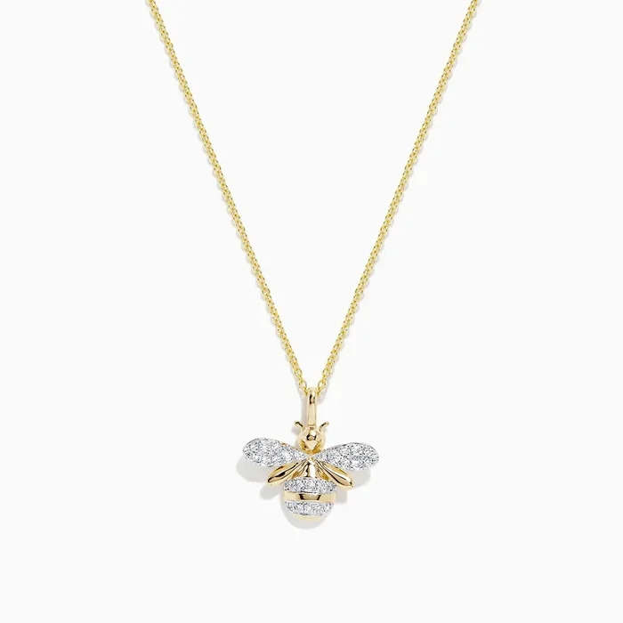 Novelty 14K Yellow Gold Diamond Bee Pendant, 0.26 TCW