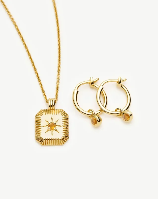 November Birthstone Necklace & Charm Earrings Set | 18ct Gold Vermeil/Citrine