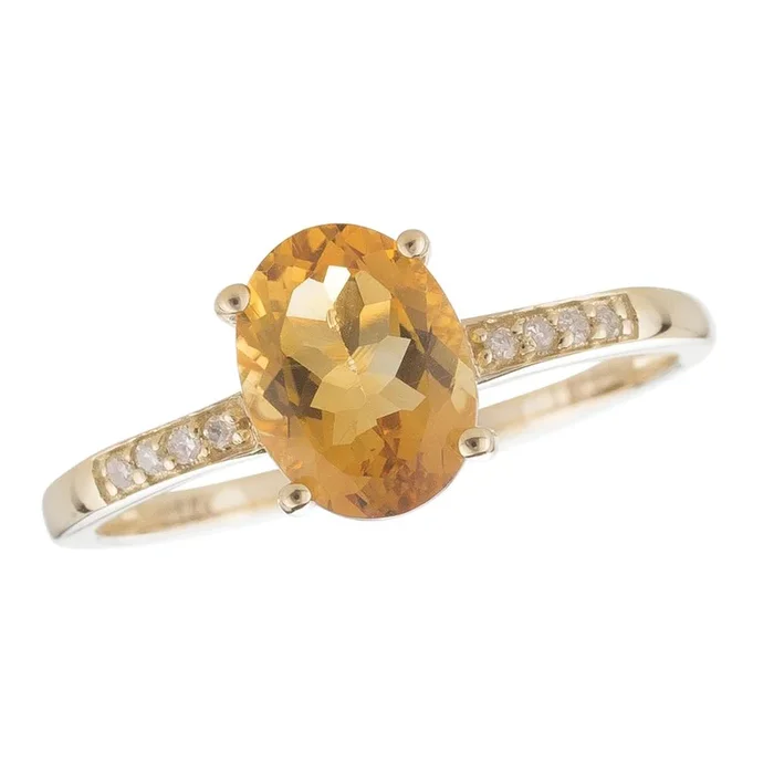 November Birthstone Rings: 14K Yellow Gold Diamond And Citrine Ring