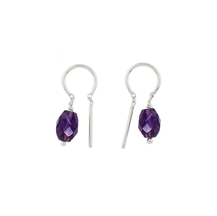 Oblong Stony Dancer Threaders in Amethyst & Silver – 3/4″L