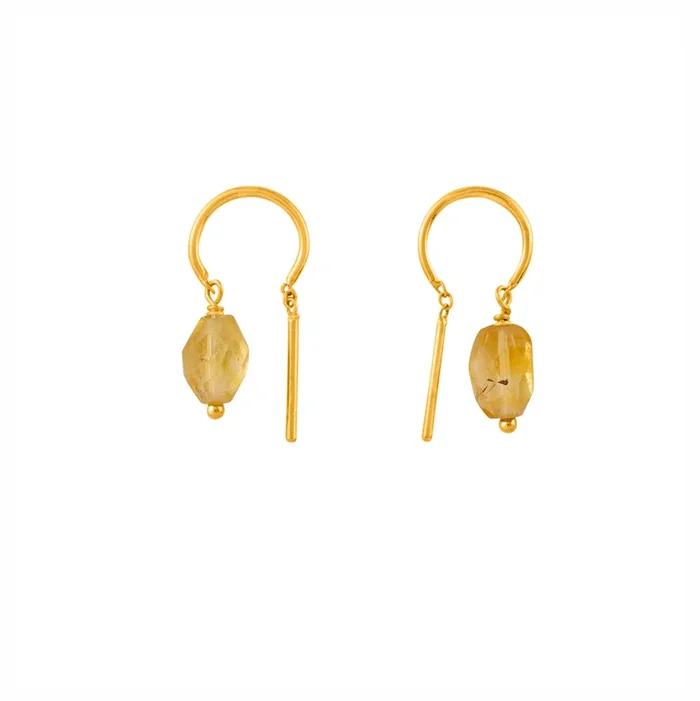 Oblong Stony Dancer Threaders in Citrine & Gold – 3/4″ L