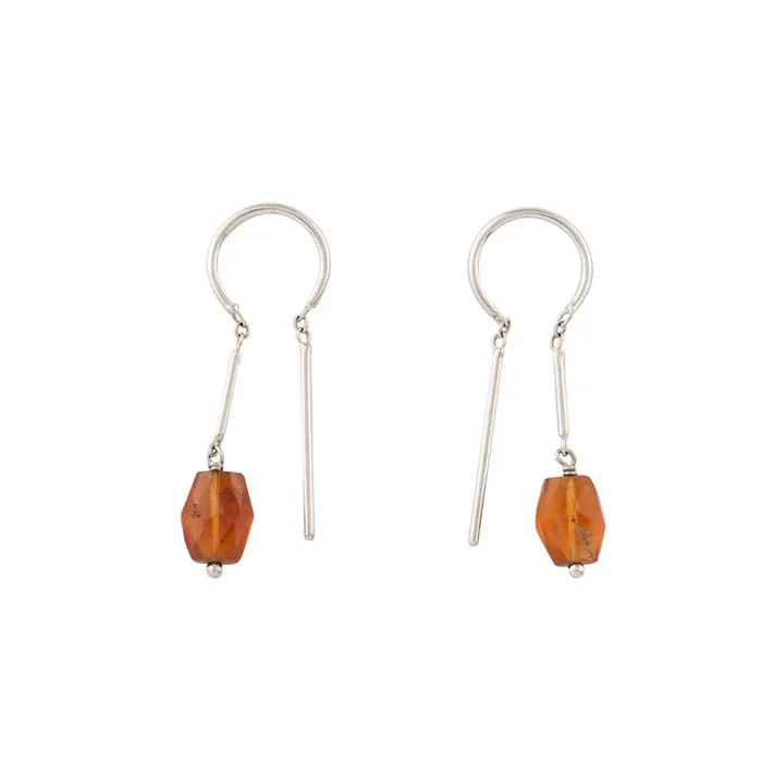 Oblong Stony Dancer Threaders in Hessonite & Silver – 1 1/8″ L
