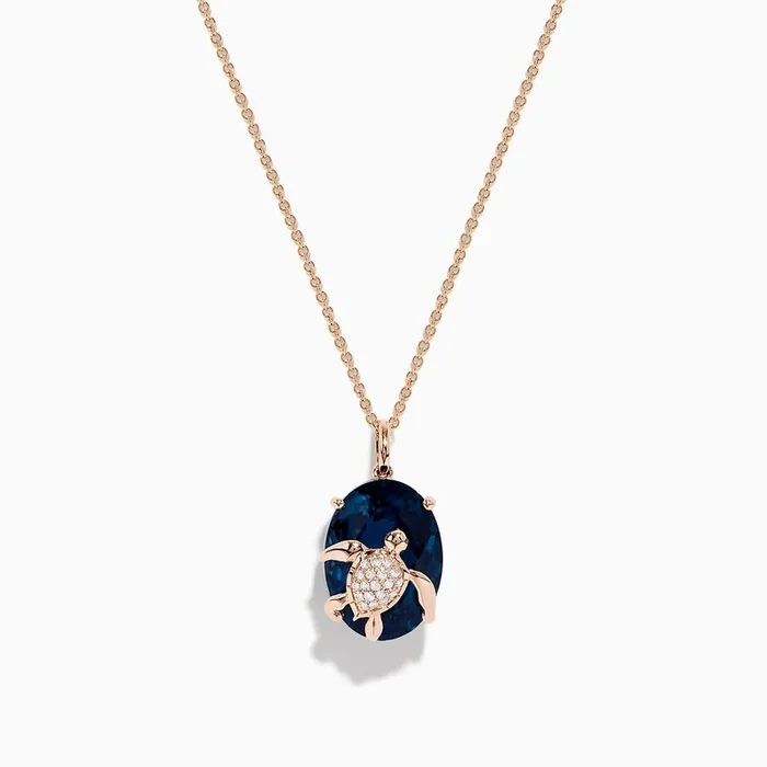 Ocean Bleu 14K Rose Gold London Blue Topaz and Diamond Pendant