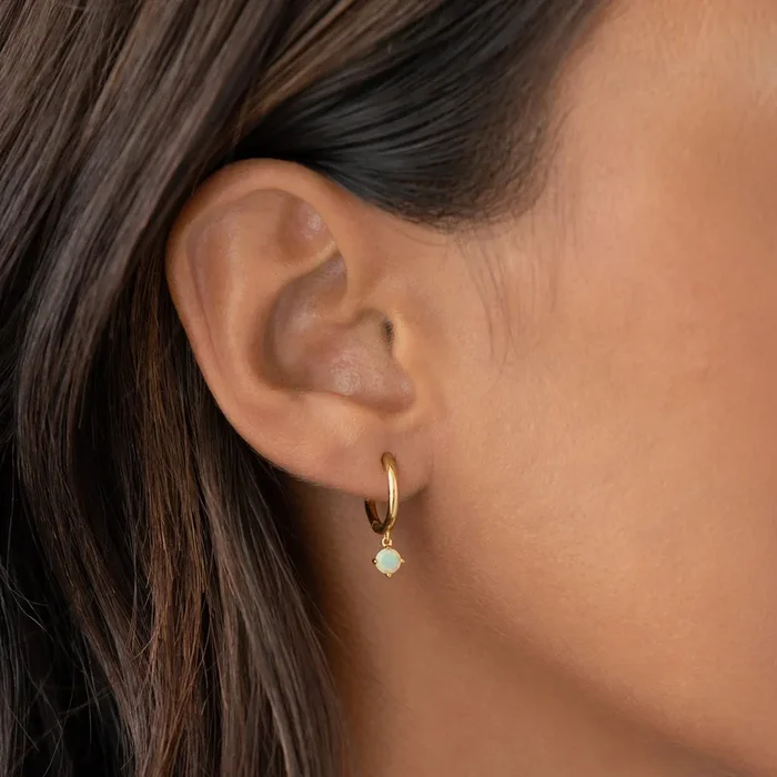 October Birthstone Drop Huggie Earrings – Opal