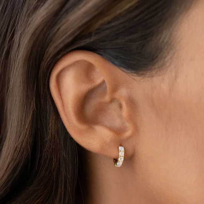 October Birthstone Huggie Earrings – Opal