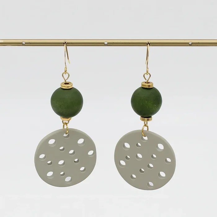 Olive Crater Dangle Earring