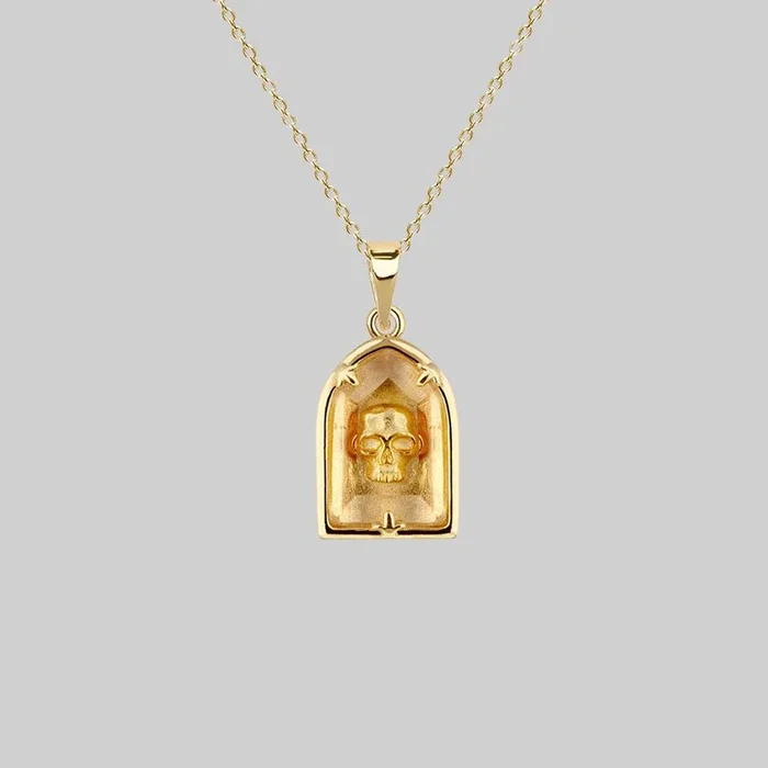 OMINOUS. Skull Under Glass Necklace – Gold
