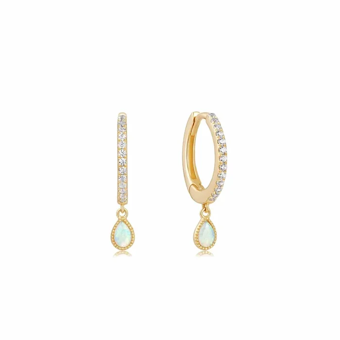 Opal Charm Diamond Huggies