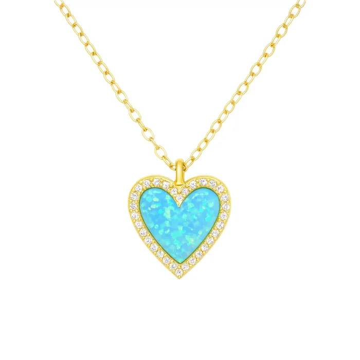 Opal Heart Azure | Pave Necklace