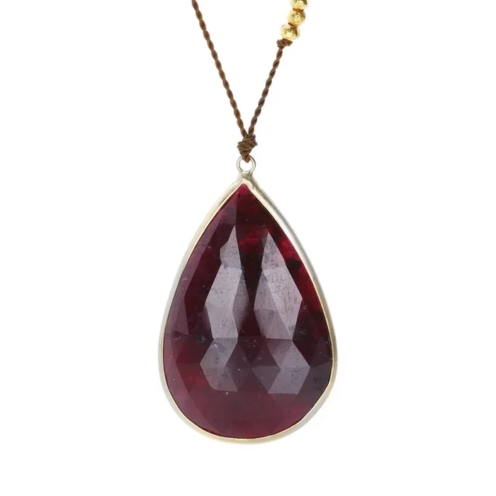 Opaque Teardrop Ruby Pendant Necklace