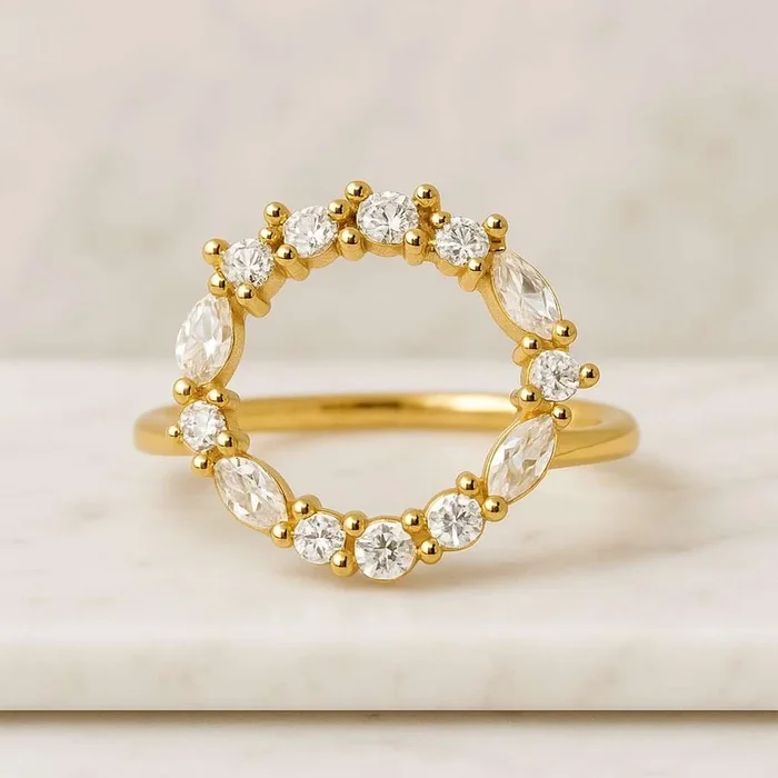 Open Circle Marquise And Round Cut Lab-Grown Diamond Ring