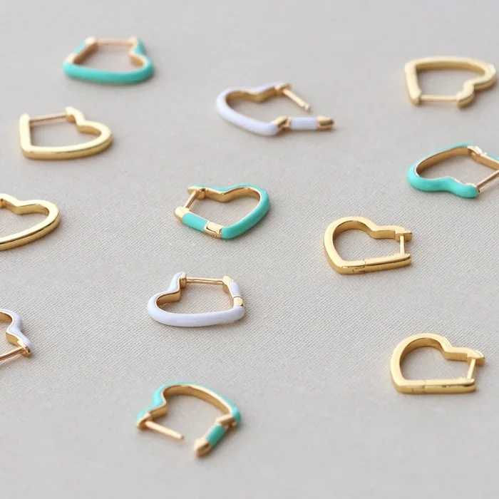 Open Heart Enamel Hinged Huggie Hoop Earrings