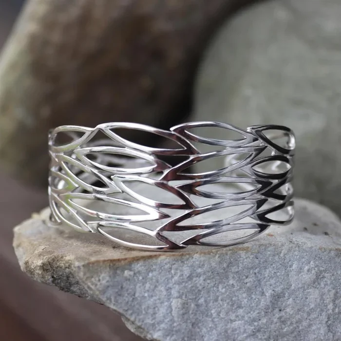 Open Leaves Cuff Bracelet in Sterling Silver
