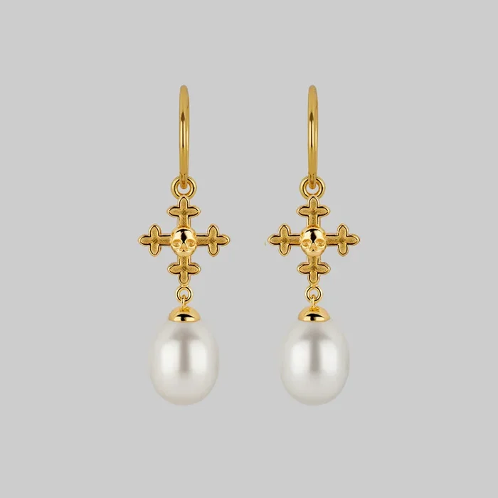 OPHELIA. Medieval Cross Hoop Earrings – Gold