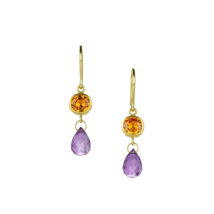 Orange Sapphire and Amethyst Apple & Eve Earrings