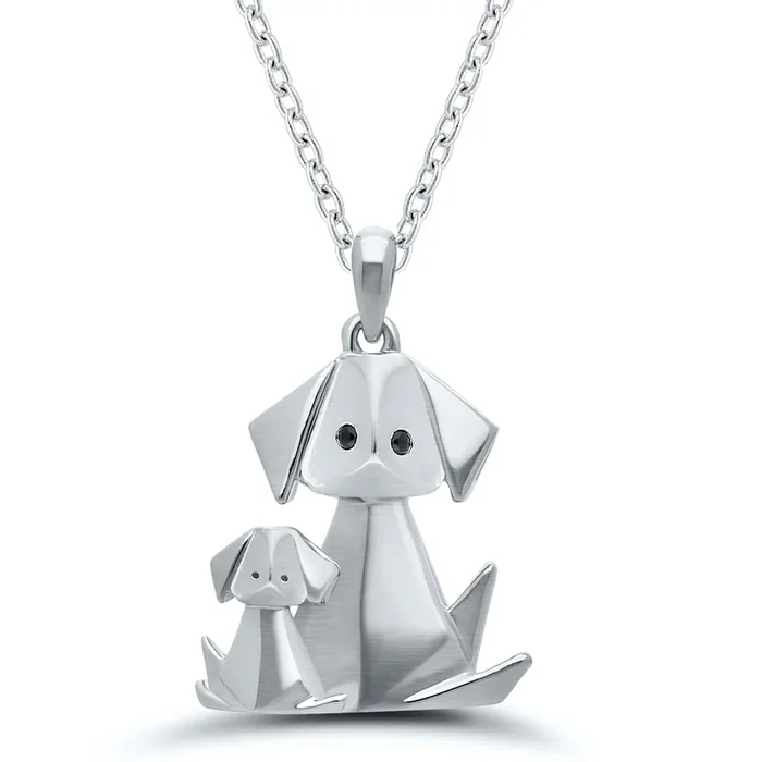 Origami Dog & Puppy Pendant