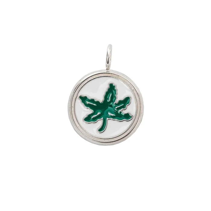 OSU Buckeye Leaf Charm with Green and White Enamel