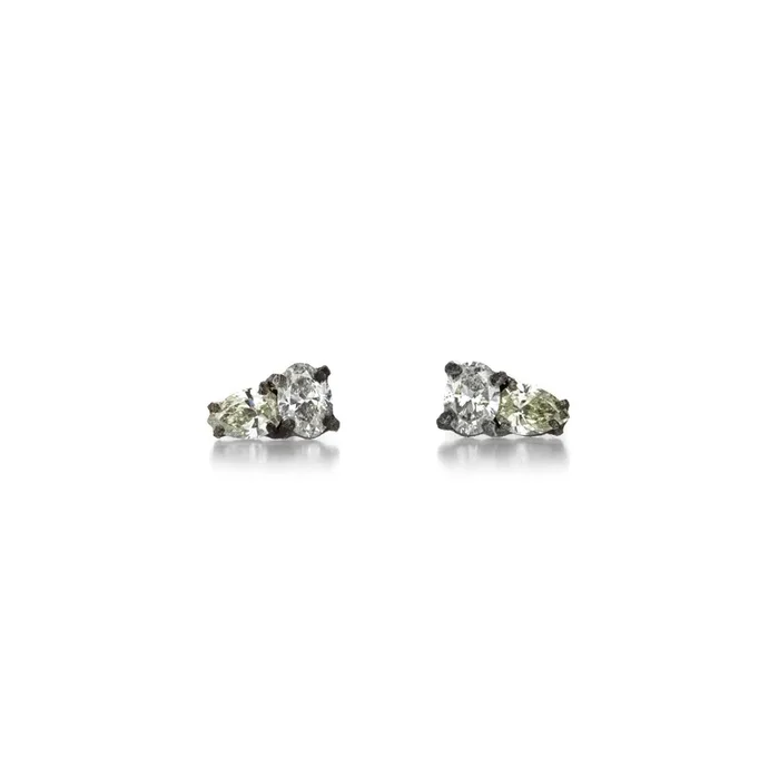 Oval and Pear Diamond Stud Earrings